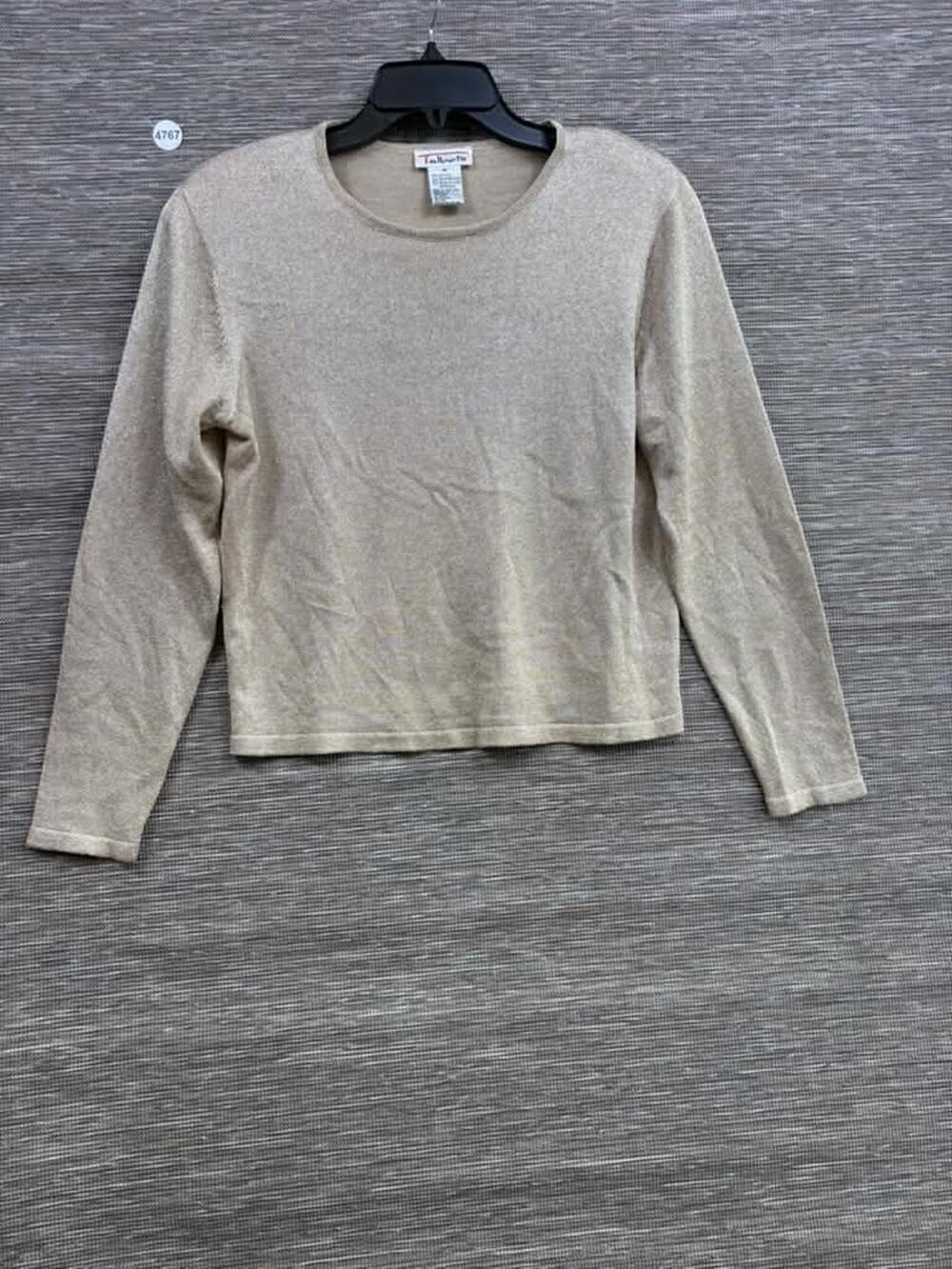 Talbots Silk Blend Knit Top Womens Size M Gold Metallic Long Sleeve Cropped